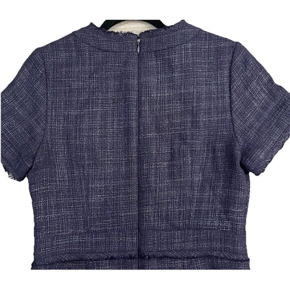 Banana Republic Women’s Short Sleeve Frayed Edge Tweed Dress Size 8 Navy Blue - Picture 4 of 9